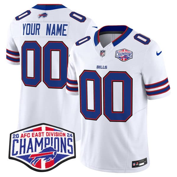 Buffalo Bills Custom White 2024-25 F.U.S.E. AFC East Division Champions Patch Limited Stitched Jersey