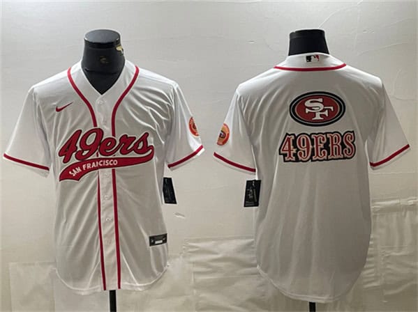 San Francisco 49ers White Team Big Logo With Patch Cool Base Stitched Jersey