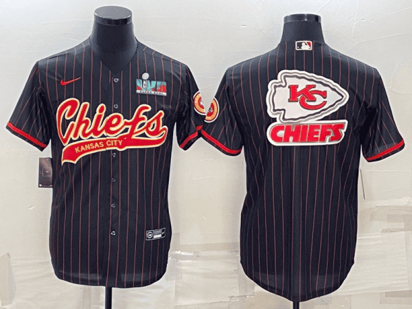 Kansas City Chiefs Black Team Big Logo With Super Bowl LVII Patch Cool Base Stitched Baseball Jersey