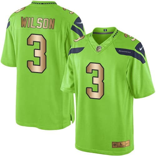 Seahawks #3 Russell Wilson Green Stitched Limited Gold Rush Nike Jersey
