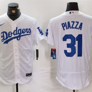 Los Angeles Dodgers #31 Mike Piazza White Flex Base Stitched Jersey