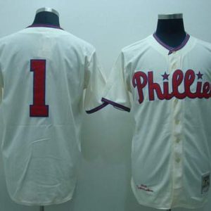 Mitchell And Ness Phillies #1 Richie Ashburn Stitched Cream Throwback Jersey