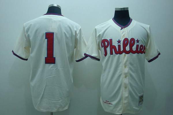 Mitchell And Ness Phillies #1 Richie Ashburn Stitched Cream Throwback Jersey