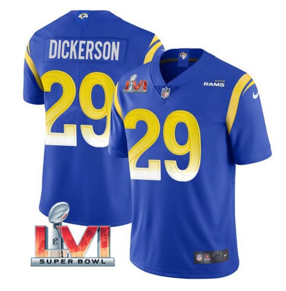Los Angeles Rams #29 Eric Dickerson Royal 2022 Super Bowl LVI Vapor Limited Stitched Jersey