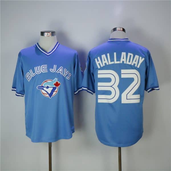 Toronto Blue Jays #32 Roy Halladay Light Blue Throwback Stitched Jersey