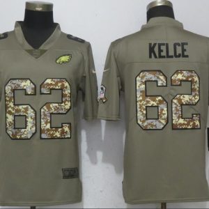 Philadelphia Eagles #62 Jason Kelce Olive Camo Salute To Service Limited Stitched Jersey