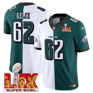 Philadelphia Eagles #62 Jason Kelce Green White 2025 Super Bowl LIX Patch F.U.S.E. Vapor Untouchable Limited Stitched Jersey