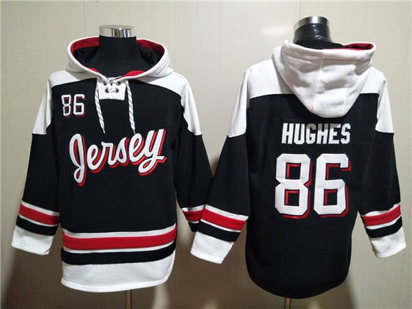 New Jersey Devils #86 Jack Hughes Black White Ageless Must-Have Lace-Up Pullover Hoodie