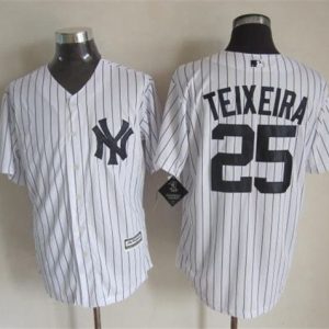Yankees #25 Mark Teixeira White Strip New Cool Base Stitched Jersey