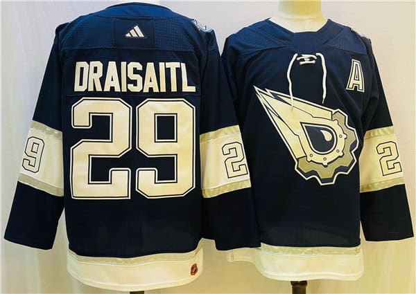 Edmonton Oilers #29 Leon Draisaitl Navy White Stitched Jersey