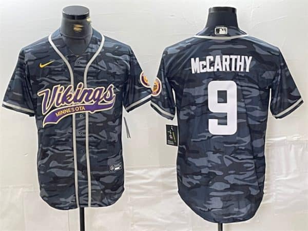 Minnesota Vikings #9 J.J. McCarthy Gray Camo Cool Base Stitched Jersey