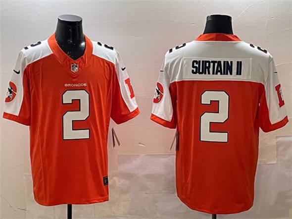 Denver Broncos #2 Patrick Surtain II Orange White 2024 F.U.S.E. V2 Throwback Vapor Limited Alternate Stitched Jersey