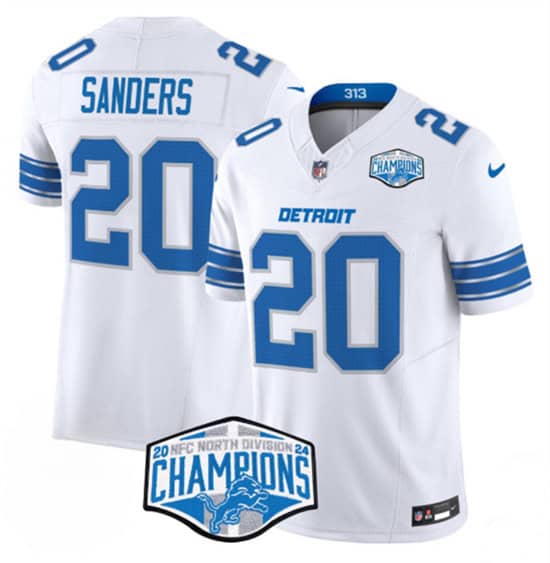 Detroit Lions #20 Barry Sanders White 2024 NFC North Champions F.U.S.E. Vapor Limited Stitched Jersey