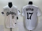 Los Angeles Dodgers #17 Shohei Ohtani White 2025 LA Gothic Style With 2024 World Series Champions Patch Vapor Premier Limited Stitched Jersey