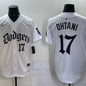 Los Angeles Dodgers #17 Shohei Ohtani White 2025 LA Gothic Style With 2024 World Series Champions Patch Vapor Premier Limited Stitched Jersey
