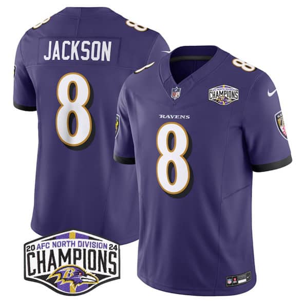 Baltimore Ravens #8 Lamar Jackson Purple F.U.S.E. 2024 AFC North Division Champions Vapor Limited Jersey