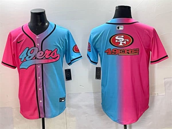 San Francisco 49ers Team Big Logo Pink Blue Limited Stitched Jersey