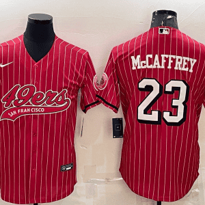 San Francisco 49ers #23 Christian McCaffrey Red With Patch Cool Base Stitched Baseball Jersey