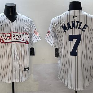 New York Yankees #7 Mickey Mantle White Bronx Graffiti Vapor Limited Stitched Jersey