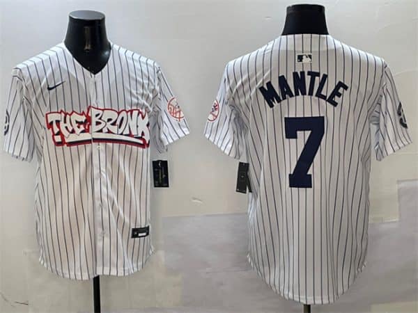 New York Yankees #7 Mickey Mantle White Bronx Graffiti Vapor Limited Stitched Jersey