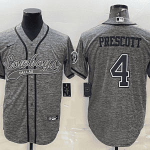Dallas Cowboys #4 Dak Prescott Grey With Patch Cool Base Stitched Baseball Jersey