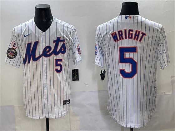 New York Mets #5 David Wright White With Patch Stitched Jersey
