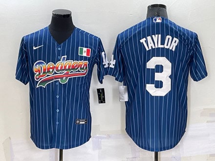 Los Angeles Dodgers #3 Chris Taylor Navy Mexico Rainbow Cool Base Stitched Baseball Jersey