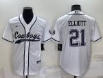 Dallas Cowboys #21 Ezekiel Elliott White Cool Base Stitched Baseball Jersey