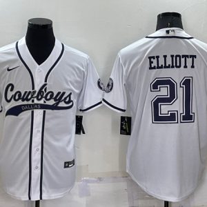 Dallas Cowboys #21 Ezekiel Elliott White Cool Base Stitched Baseball Jersey