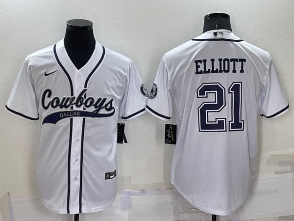 Dallas Cowboys #21 Ezekiel Elliott White Cool Base Stitched Baseball Jersey