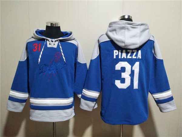 Los Angeles Dodgers #31 Mike Piazza Blue Ageless Must-Have Lace-Up Pullover Hoodie