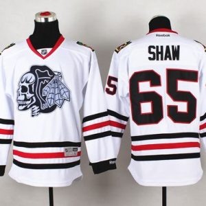 Blackhawks #65 Andrew Shaw White(White Skull) Stitched Jersey
