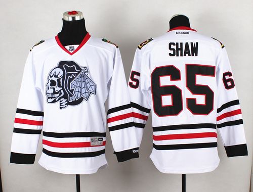 Blackhawks #65 Andrew Shaw White(White Skull) Stitched Jersey
