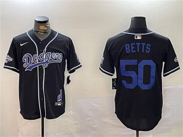Los Angeles Dodgers #50 Mookie Betts Black 2024 World Series Champions Limited Stitched Jersey