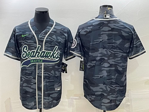 Seattle Seahawks Blank Gray Camo With Patch Cool Base Stitched Jersey