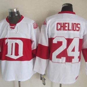 Red Wings #24 Chris Chelios White Winter Classic CCM Throwback Stitched Jersey