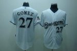 Brewers #27 Carlos Gomez Stitched White Cool Base Jersey