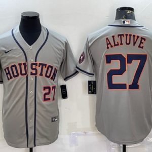 Houston Astros #27 Jose Altuve Gray With Patch Cool Base Stitched Jersey