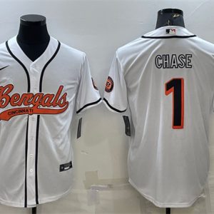 Cincinnati Bengals #1 Ja'Marr Chase White With Patch Cool Base Stitched Baseball Jersey