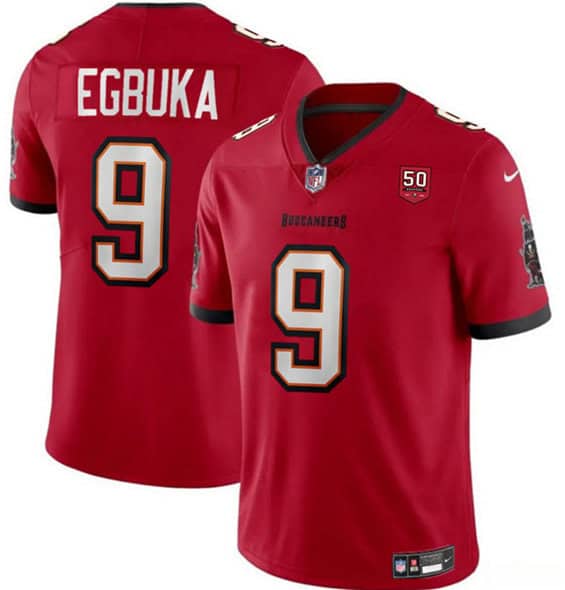 Tampa Bay Buccaneers #9 Emeka Egbuka Red 2025 Draft 50th Anniversary Patch Vapor Untouchable Limited Football Stitched Jersey