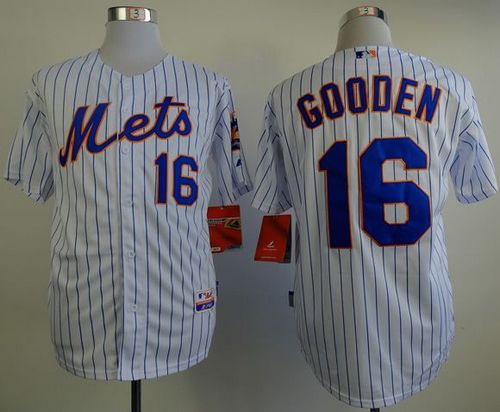 Mets #16 Dwight Gooden White(Blue Strip) Home Cool Base Stitched Jersey