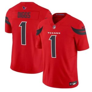 Houston Texans #1 Stefon Diggs Red Red 2024 Alternate F.U.S.E Vapor Stitched Jersey