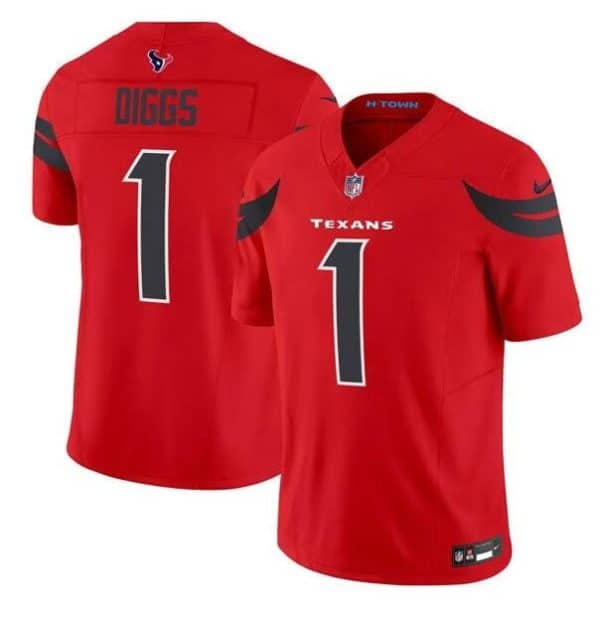 Houston Texans #1 Stefon Diggs Red Red 2024 Alternate F.U.S.E Vapor Stitched Jersey