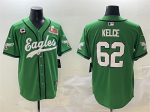 Philadelphia Eagles #62 Jason Kelce Green 2025 Super Bowl LIX And 3-Star C Patch Stitched Jersey