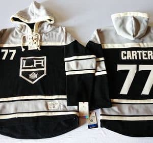 Kings #77 Jeff Carter Black Sawyer Hooded Sweatshirt Stitched Jersey