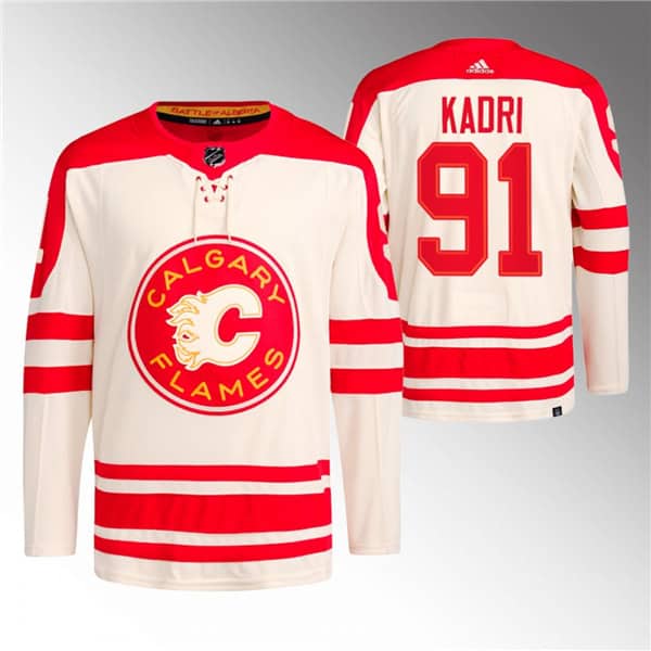 Calgary Flames #91 Nazem Kadri 2023 Cream Classic Primegreen Stitched Jersey