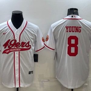 San Francisco 49ers #8 Steve Young White With Patch Cool Base Stitched Baseball Jersey
