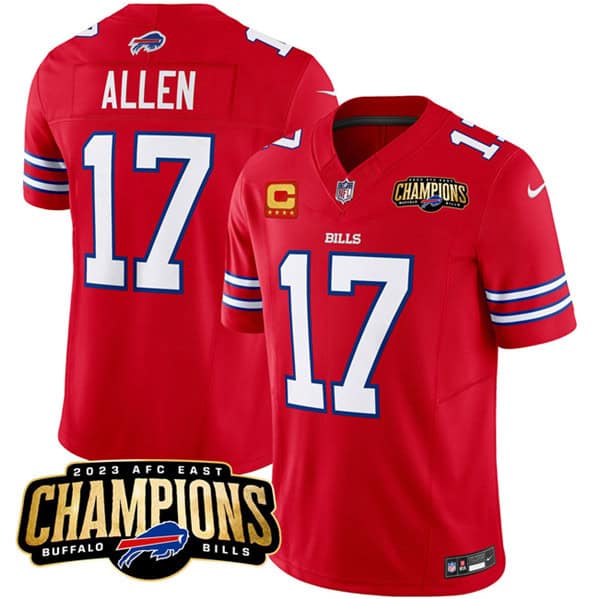 Buffalo Bills #17 Josh Allen Red 2023 F.U.S.E. AFC East Champions With 4-Star C Ptach Stitched Jersey