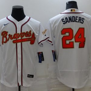 Atlanta Braves #24 Deion Sanders 2022 White Gold World Series Champions Program Flex Base Stitched Baseball Jersey