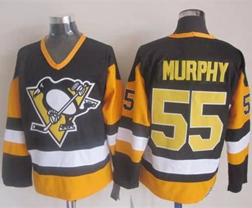 Penguins #55 Larry Murphy Black CCM Throwback Stitched Jersey